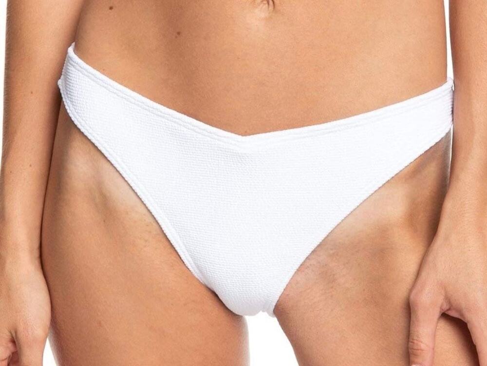 Roxy White Ribbed Mood Mini Bikini Bottom Mini Coverage XS NWT
